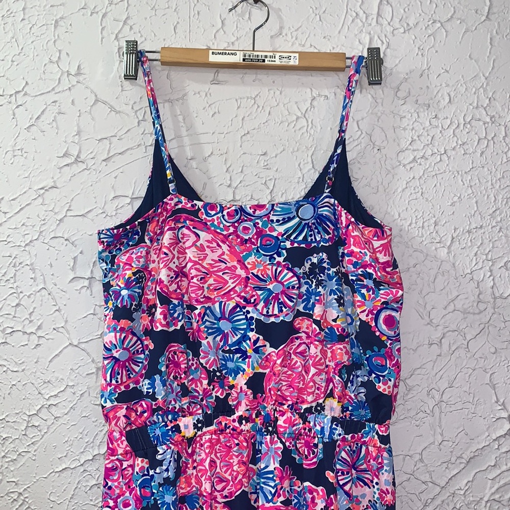 Lilly Pulitzer Dante Jumpsuit Navy Pink Medium High Tide Turtle Amazement Floral - Picture 10 of 15